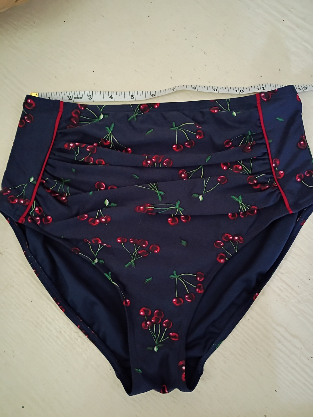Women’s Navy Cherry Print Ruched Halter tankini - Picture 7 of 10